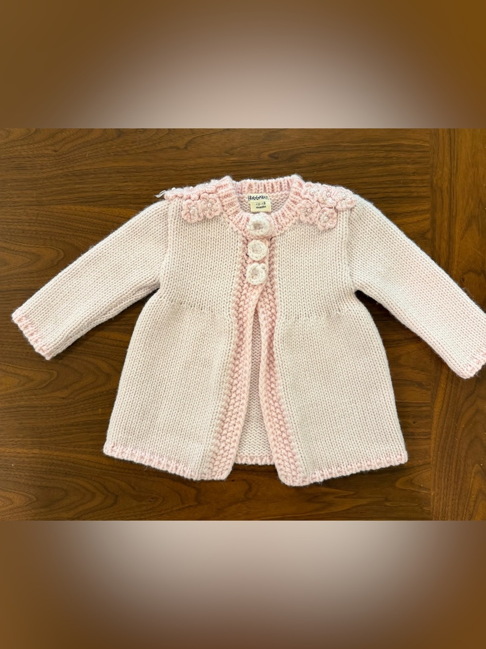 Huggalugs Baby Pink Hand Knit Cardigan for Girls Size 12-18 Months
